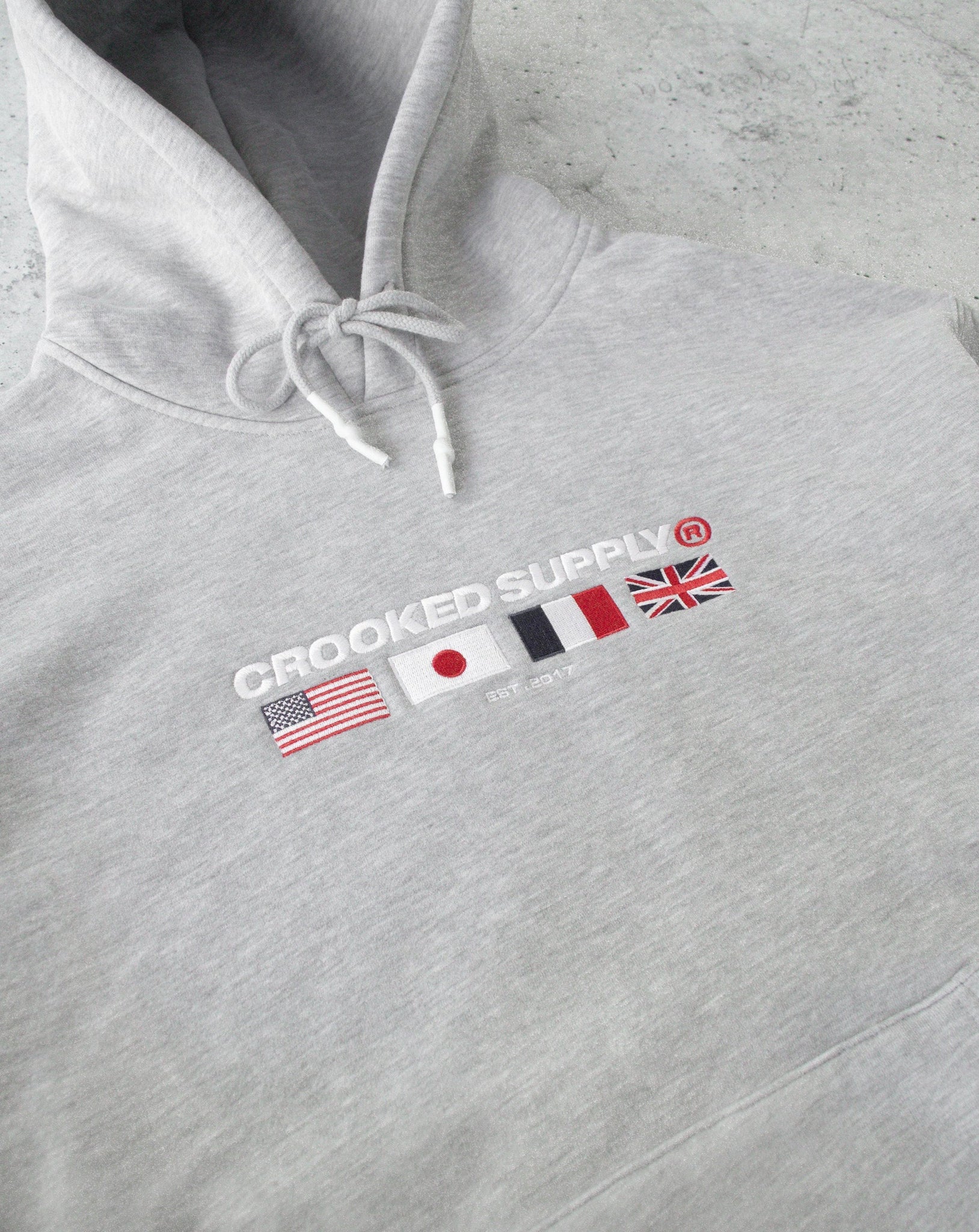 (New) Flag Hoodie - Heather Grey (Embroidered Logo)