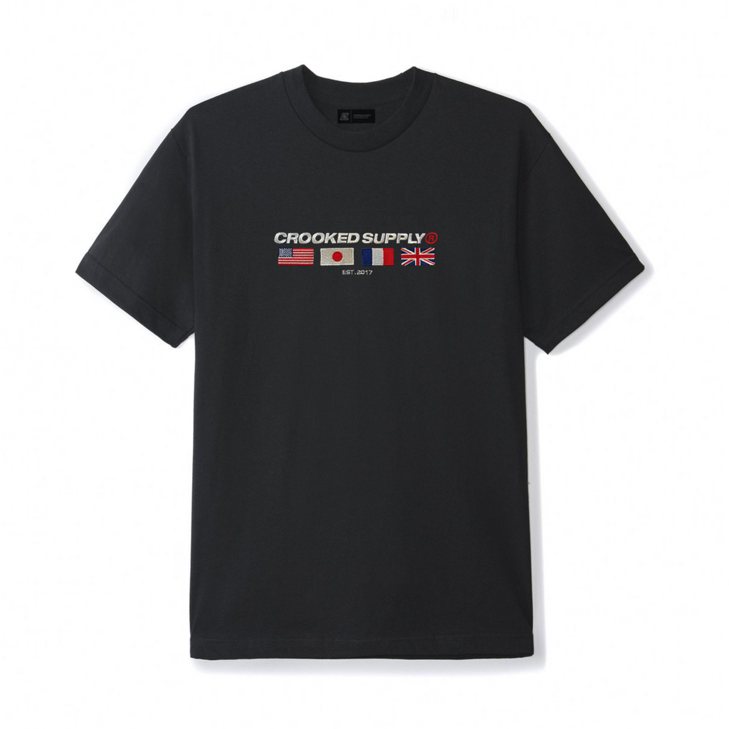 Flag Tee - Black (Embroidered Logo)