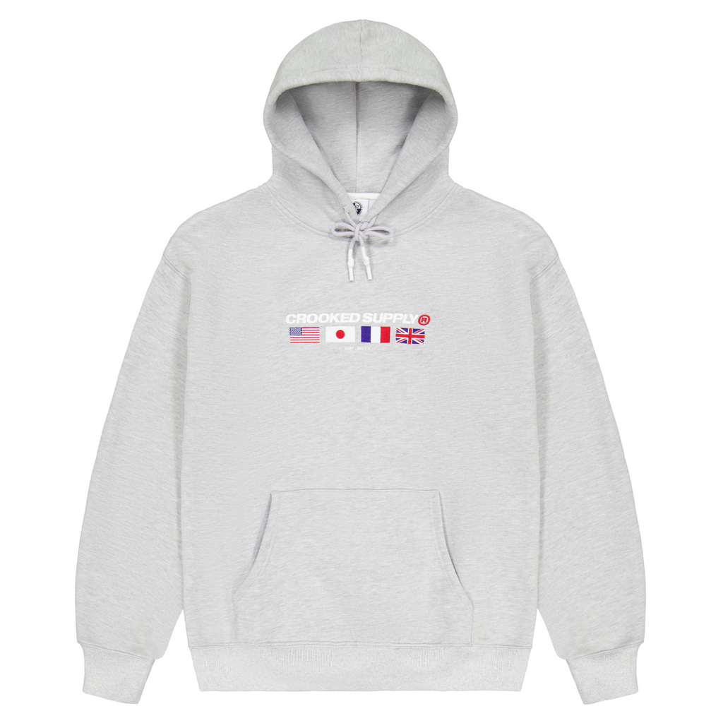 (New) Flag Hoodie - Heather Grey (Embroidered Logo)