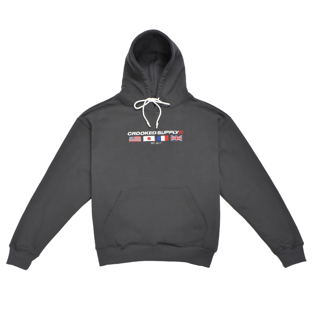 Flag Hoodie - Charcoal (Embroidered Logo)