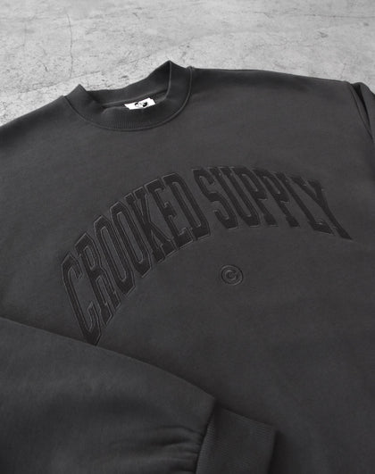 Jersey Crewneck - Charcoal (Embroidered Logo) – Crooked Supply