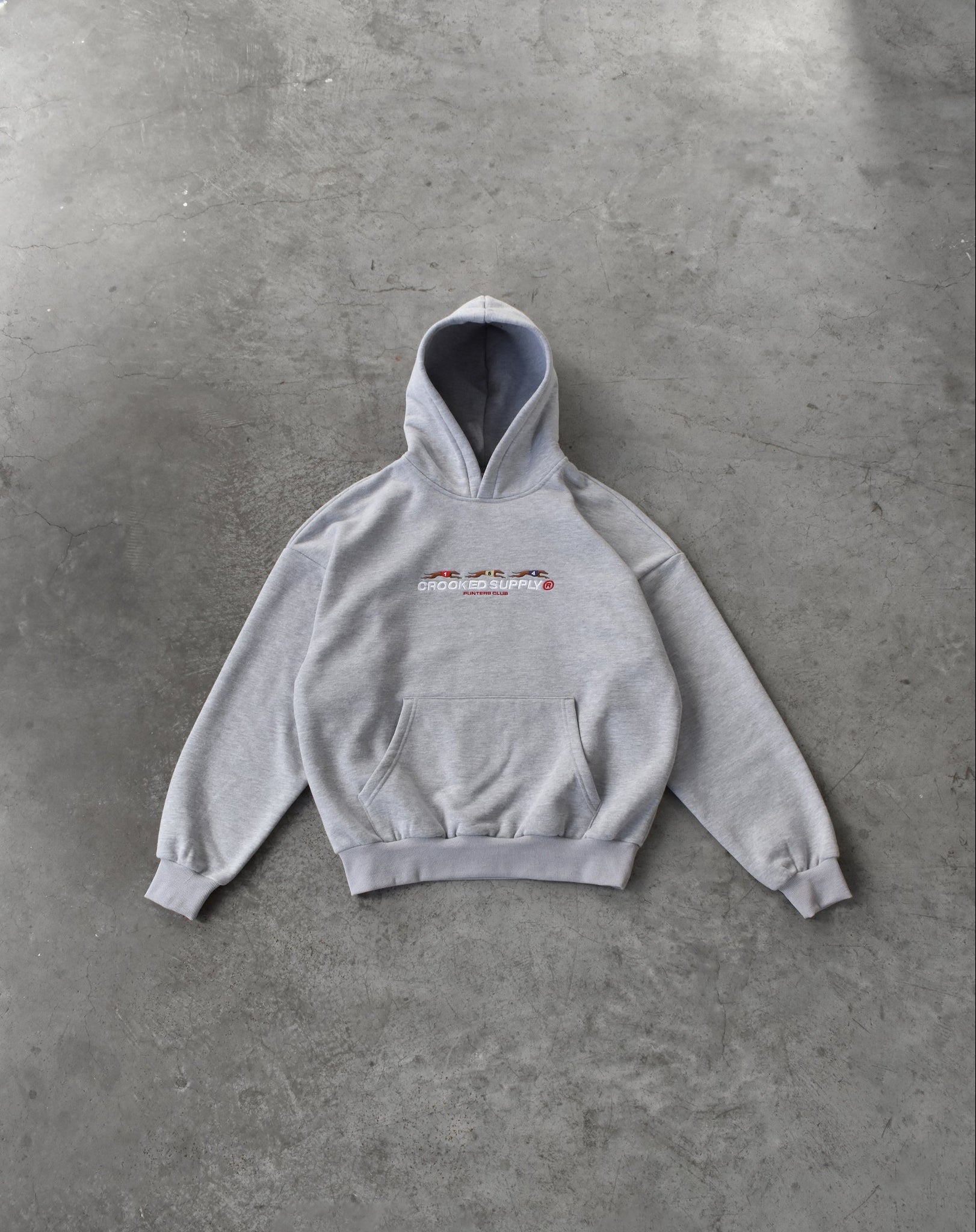 Punters Club Hoodie - Heather Grey (Embroidered Logo)
