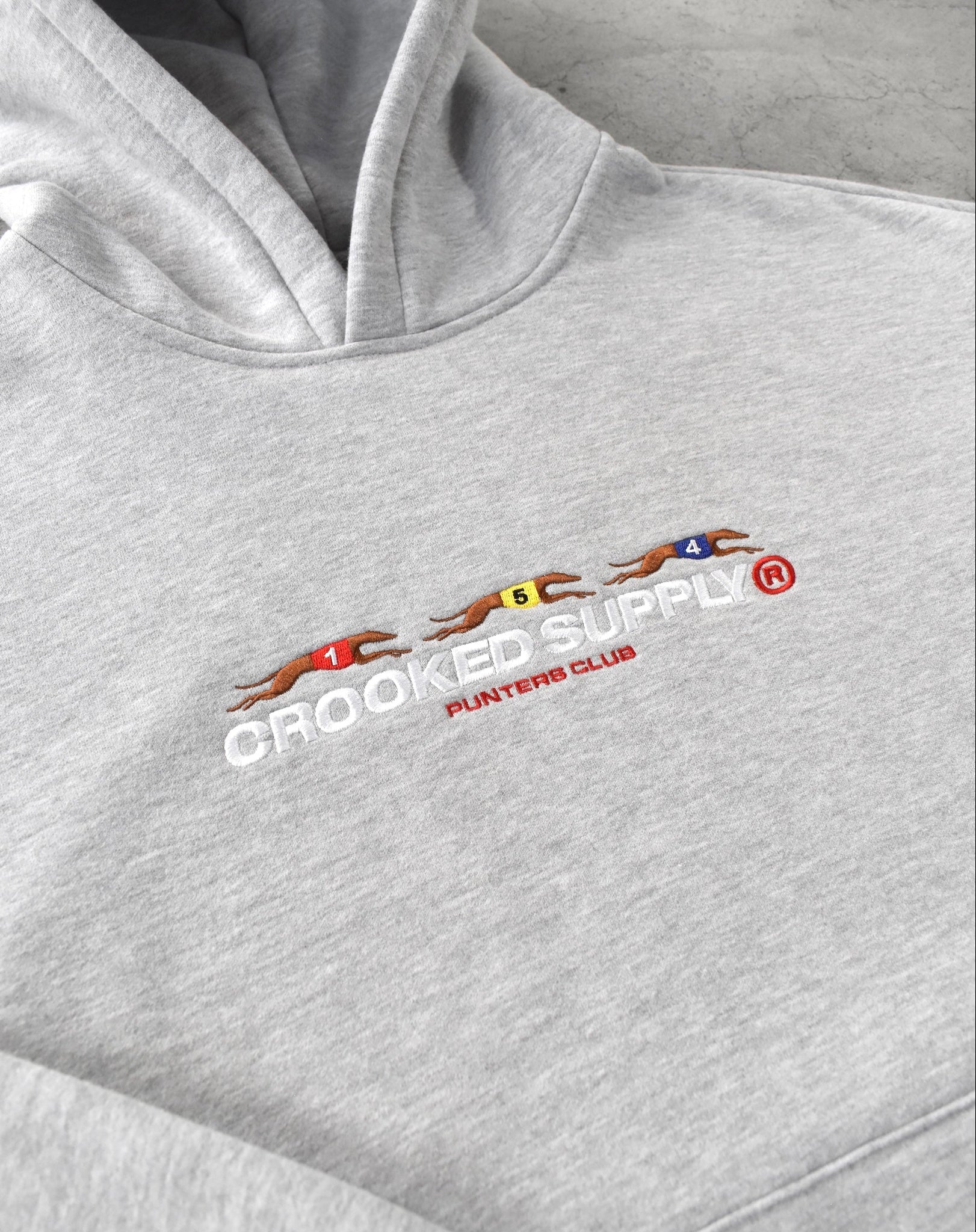 Punters Club Hoodie - Heather Grey (Embroidered Logo)