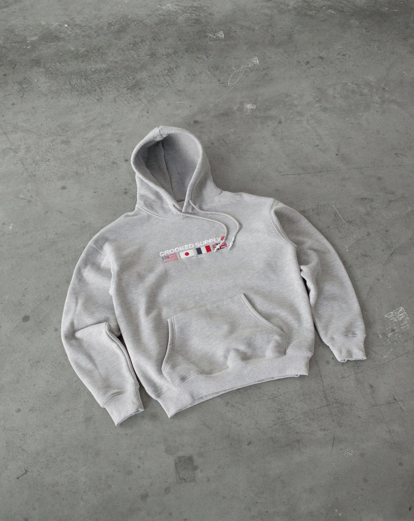 (New) Flag Hoodie - Heather Grey (Embroidered Logo)