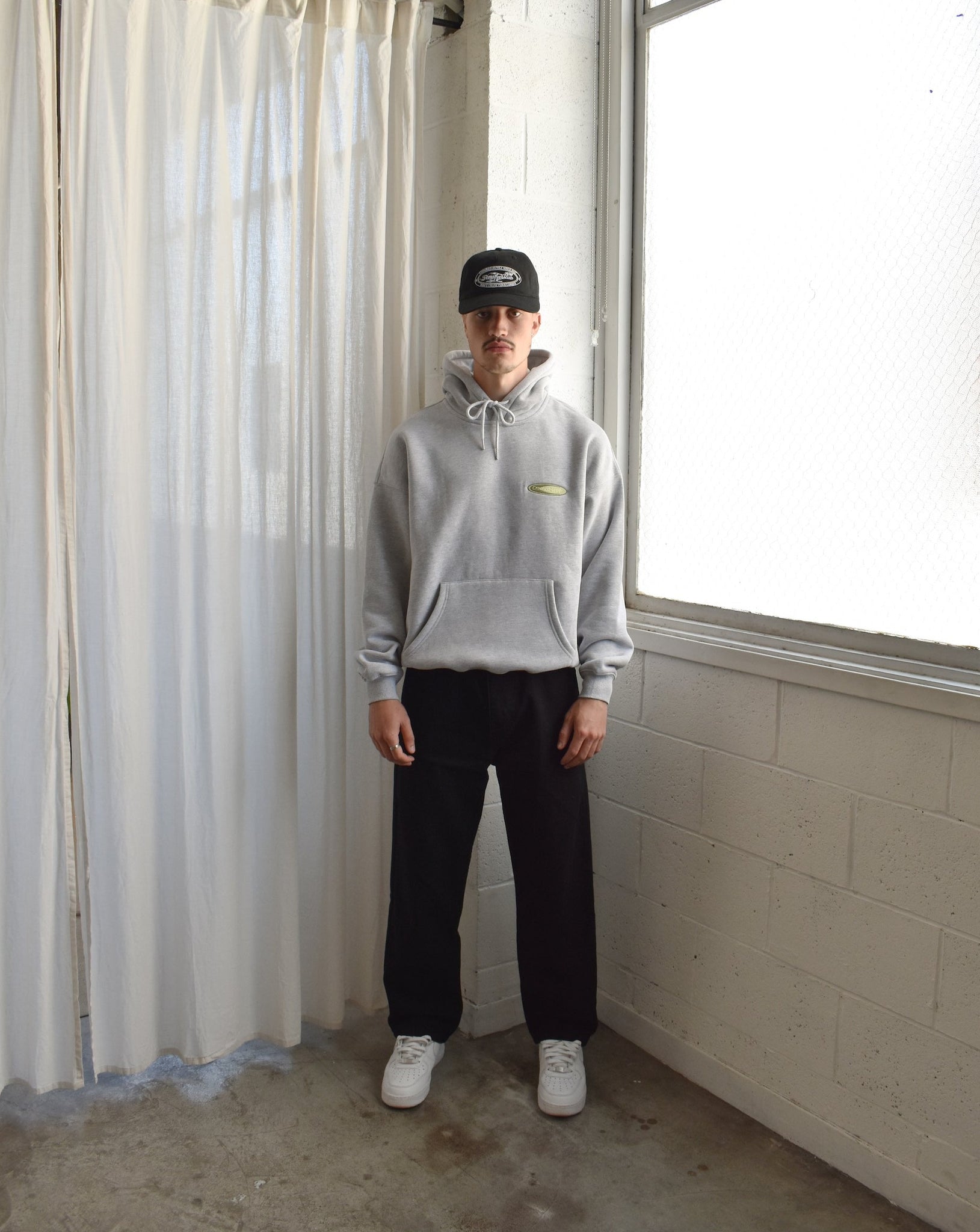 (New) Badge Hoodie - Heather Grey (Embroidered & Screen-Print)