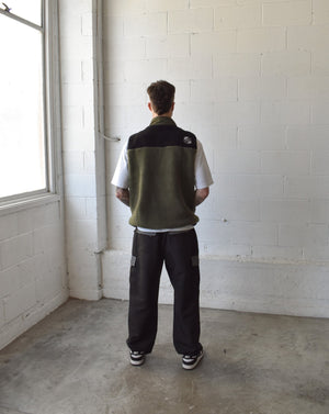 Sherpa Vest - Khaki Green & Black