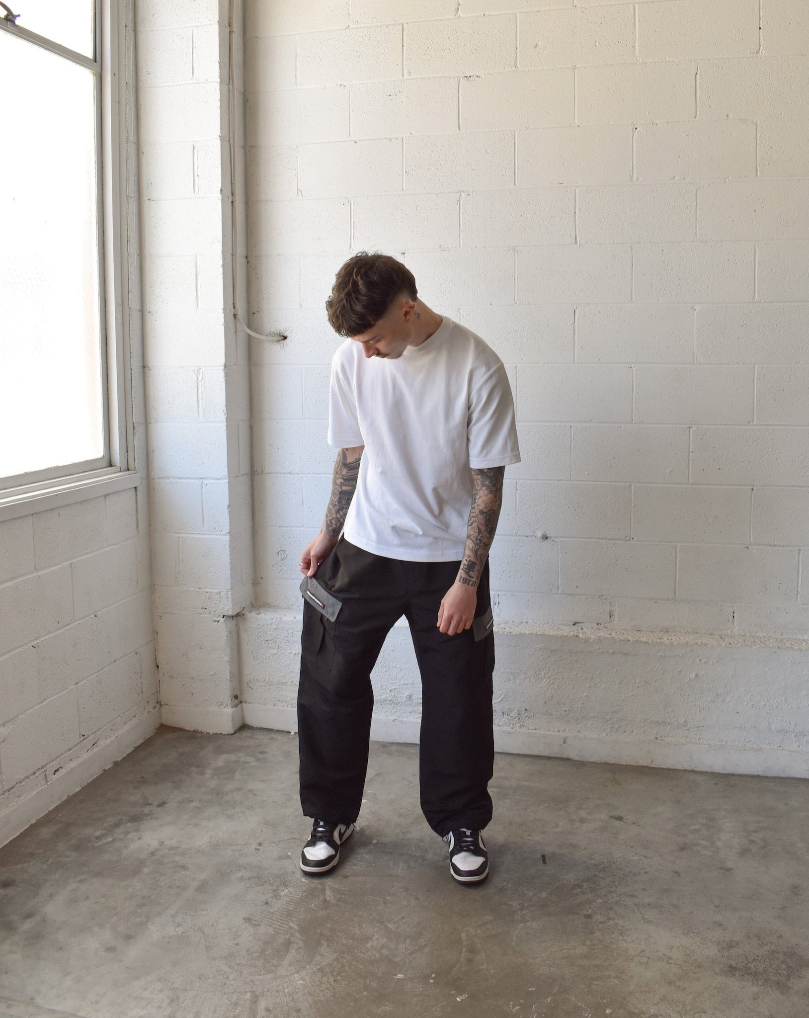 (New) 2-Tone Baggy Cargo Pants - Black & Grey