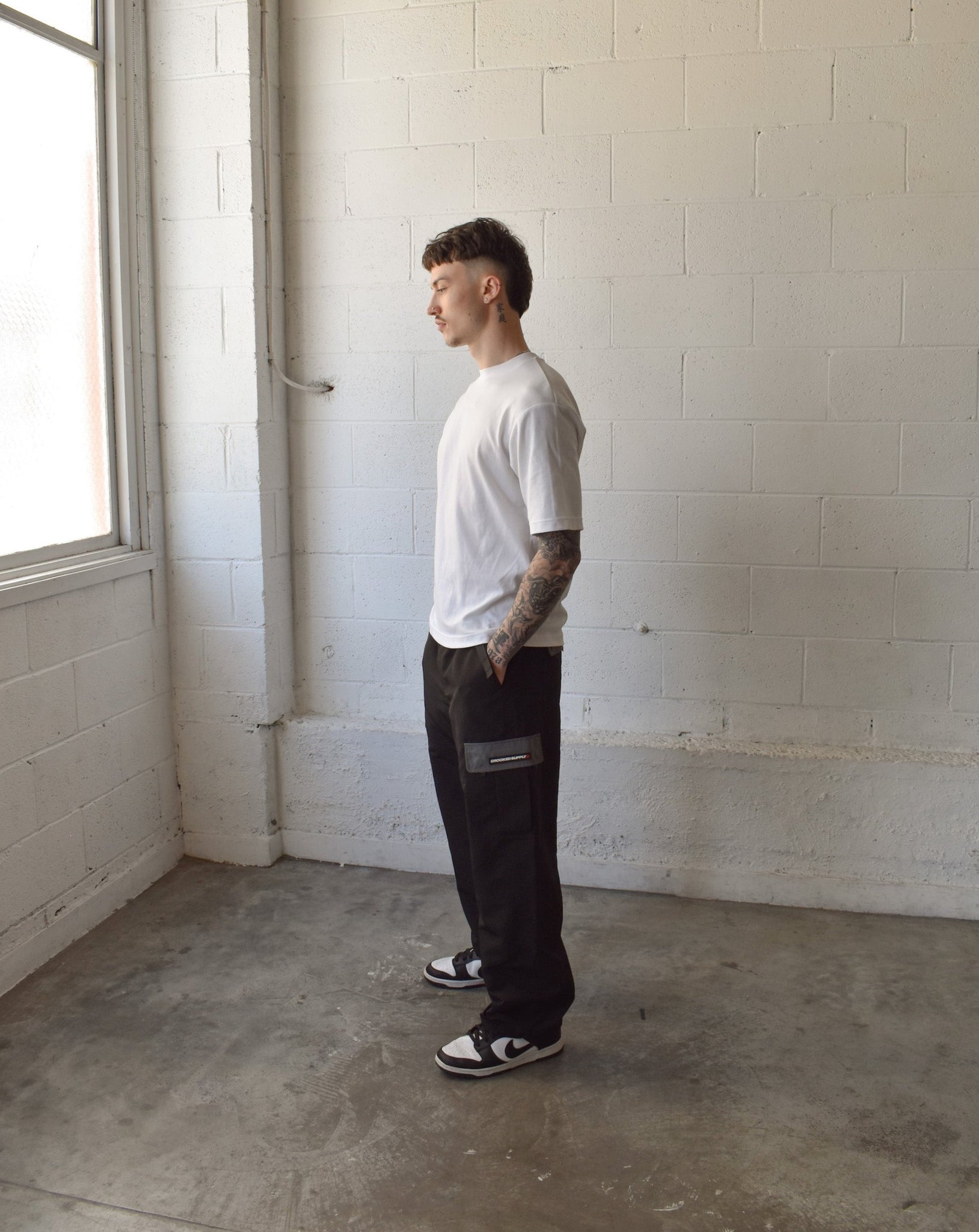 (New) 2-Tone Baggy Cargo Pants - Black & Grey