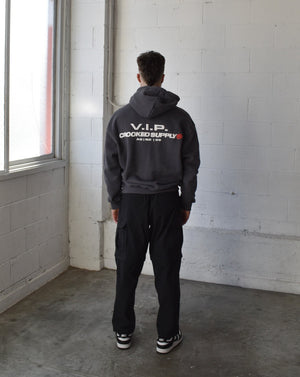 VIP Hoodie - Charcoal (Embroidered Logo + Back Print)