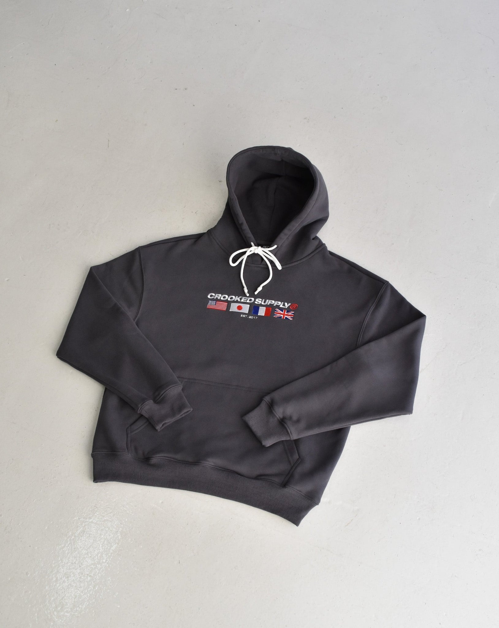 Flag Hoodie - Charcoal (Embroidered Logo)