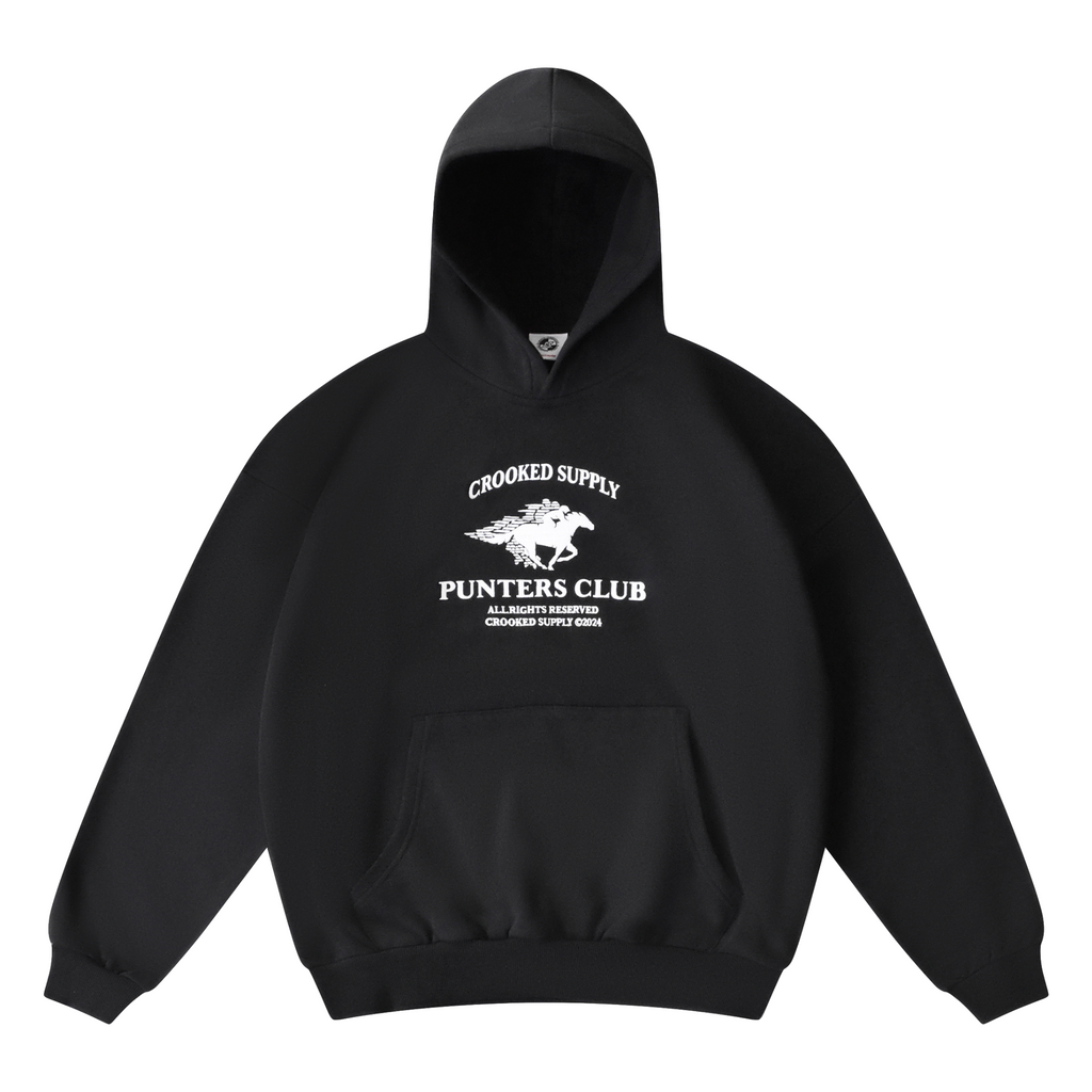 Punters Club Jockey Hoodie - Black (Embroidered Logo)