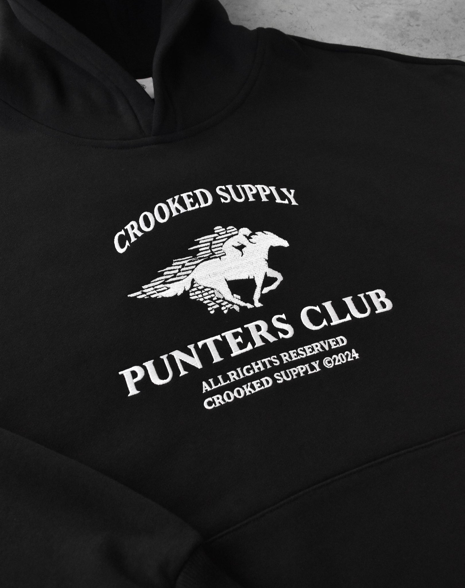 Punters Club Jockey Hoodie - Black (Embroidered Logo)