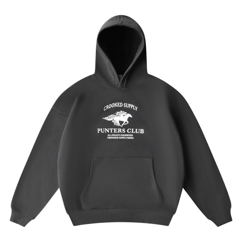 Punters Club Jockey Hoodie - Charcoal (Embroidered Logo)