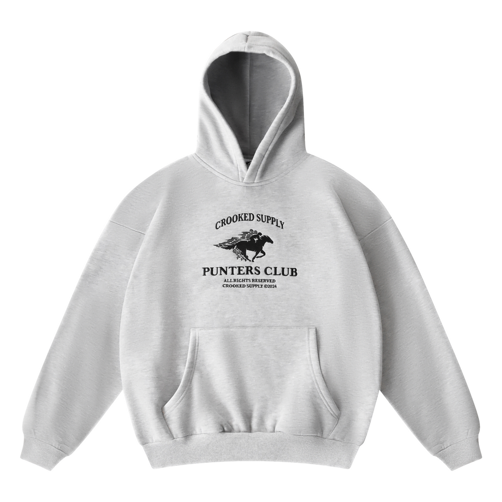 Punters Club Jockey Hoodie - Heather Grey (Embroidered Logo)