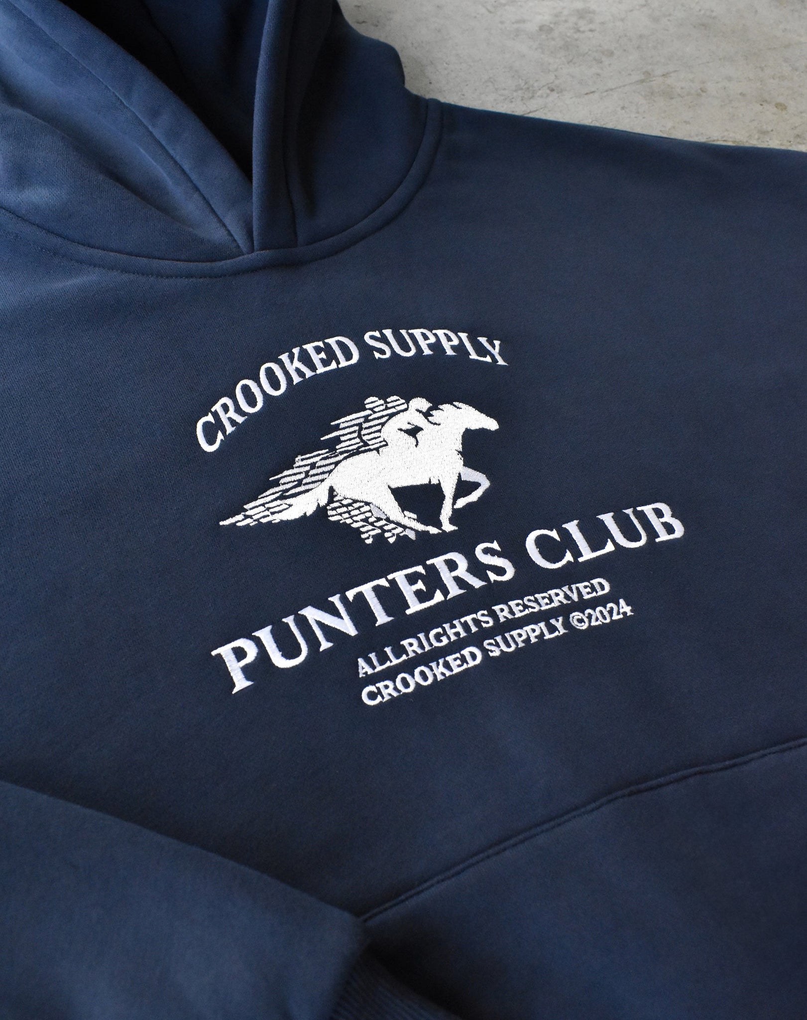 Punters Club Jockey Hoodie - Navy Blue (Embroidered Logo)