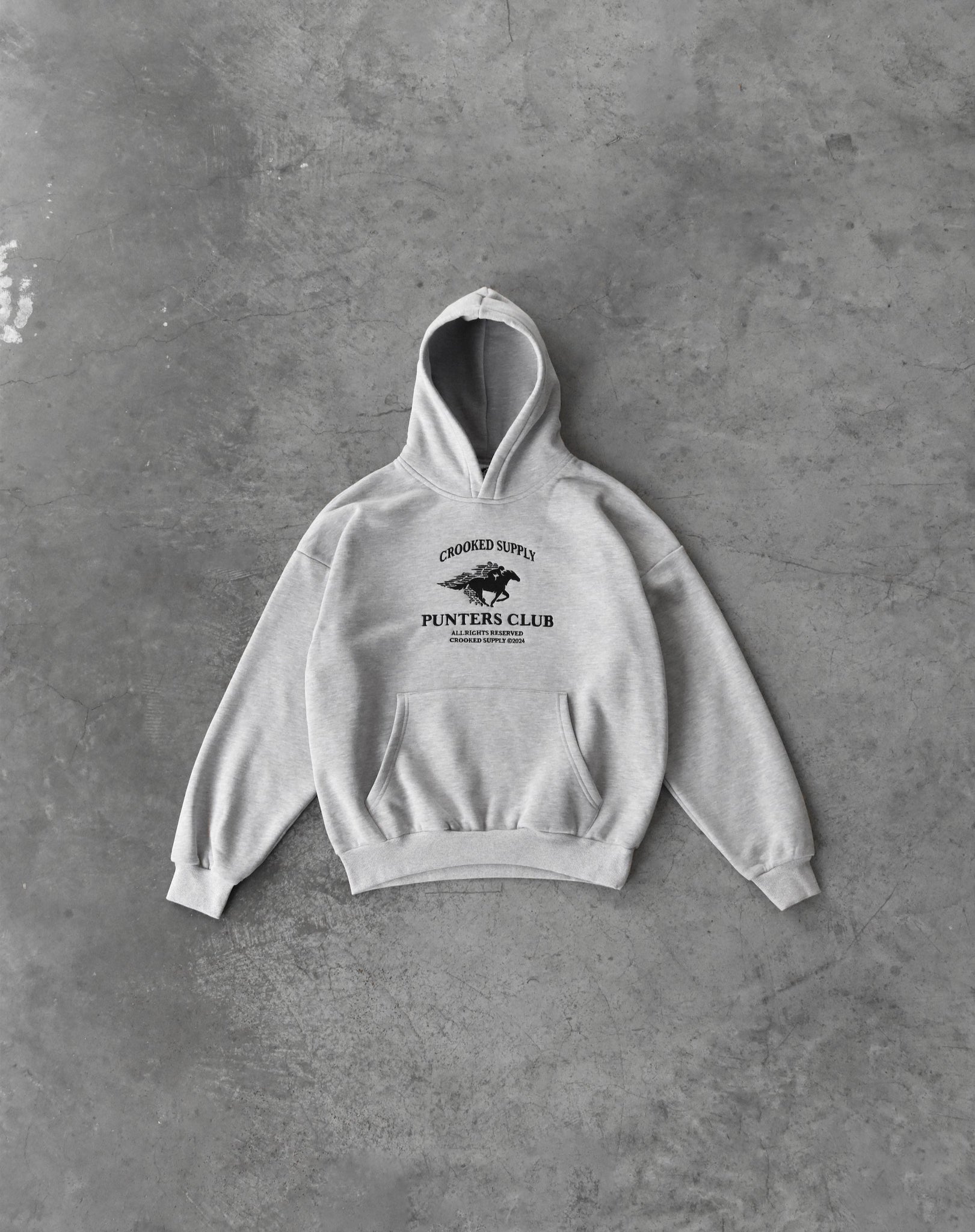 Punters Club Jockey Hoodie - Heather Grey (Embroidered Logo)