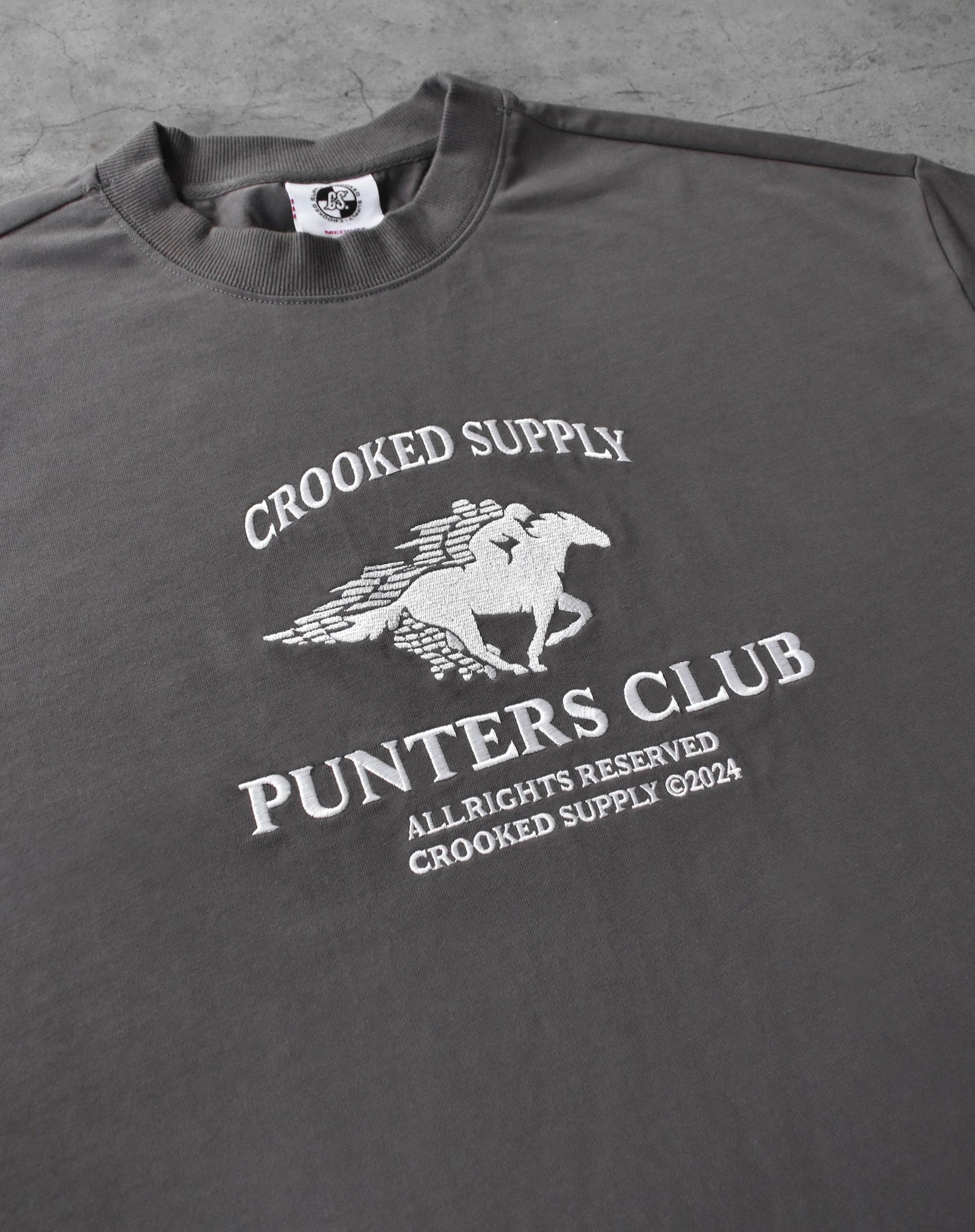 Punters Club Jockey T-shirt - Charcoal (Embroidered Logo)