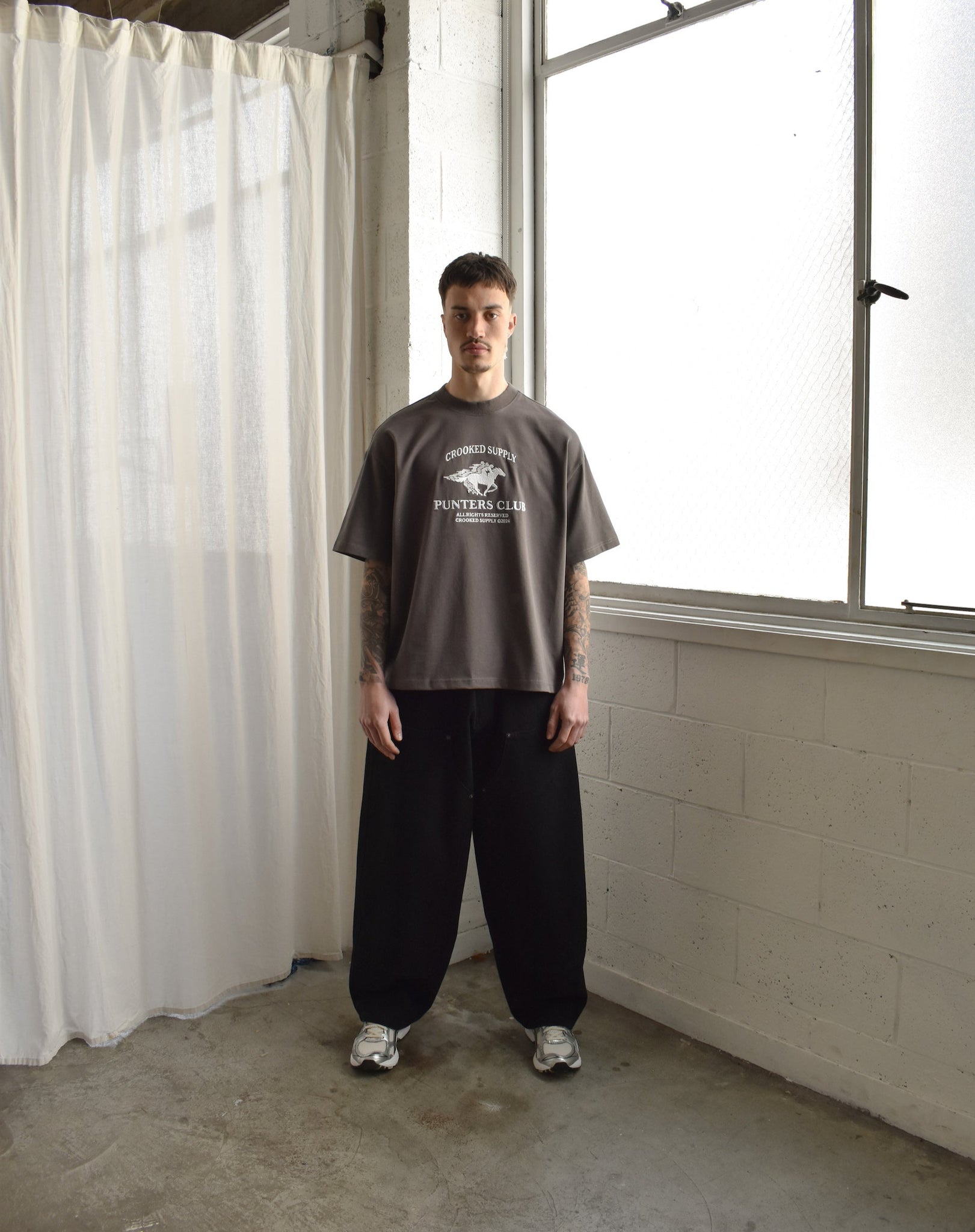 Punters Club Jockey T-shirt - Charcoal (Embroidered Logo)