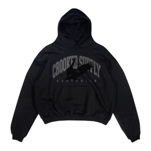 Crooked Supply Oversized Luxury Hoodie (Eagle Print) - Black