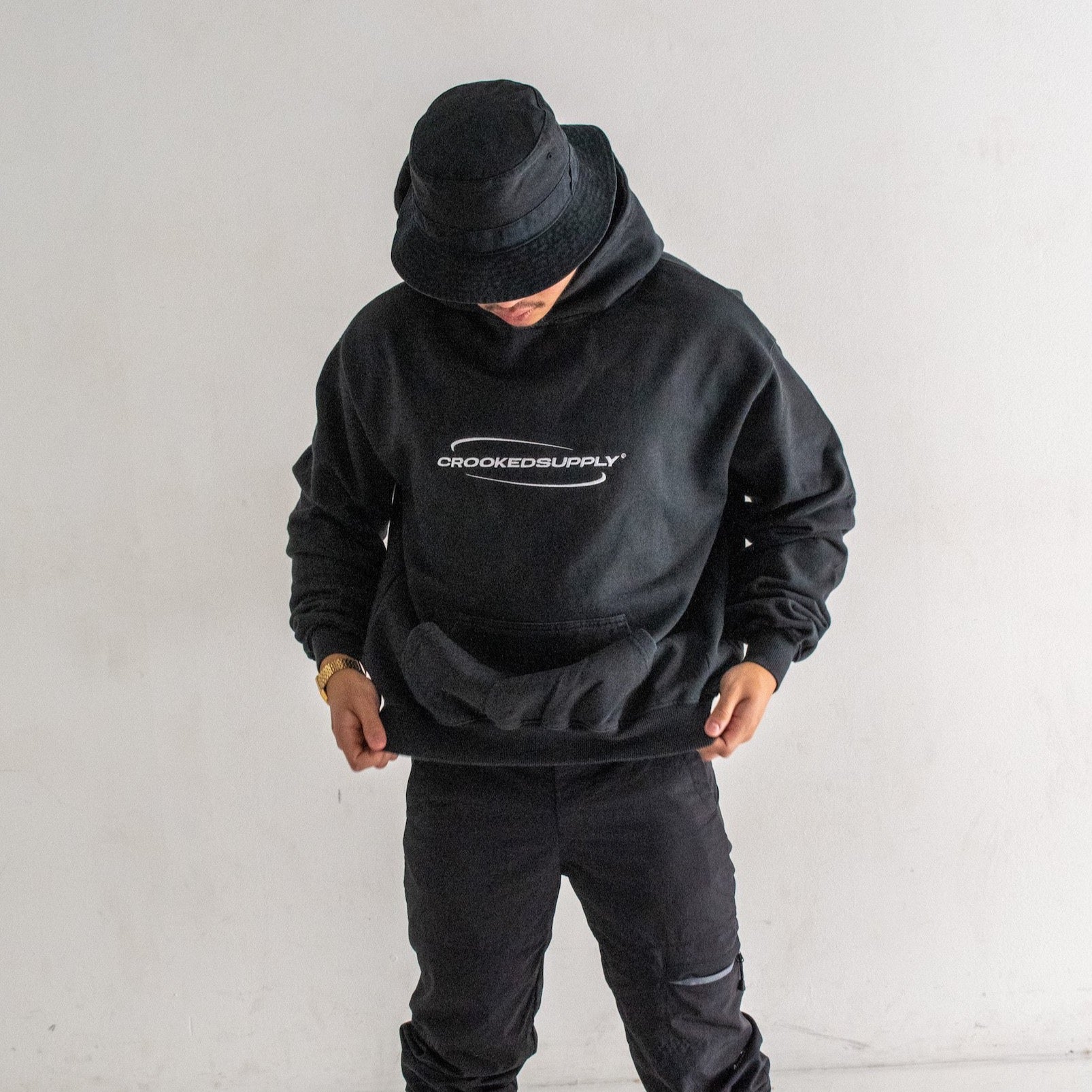 Oversized Luxury Hoodie (360 Embroidered Logo) - Vintage Washed Black