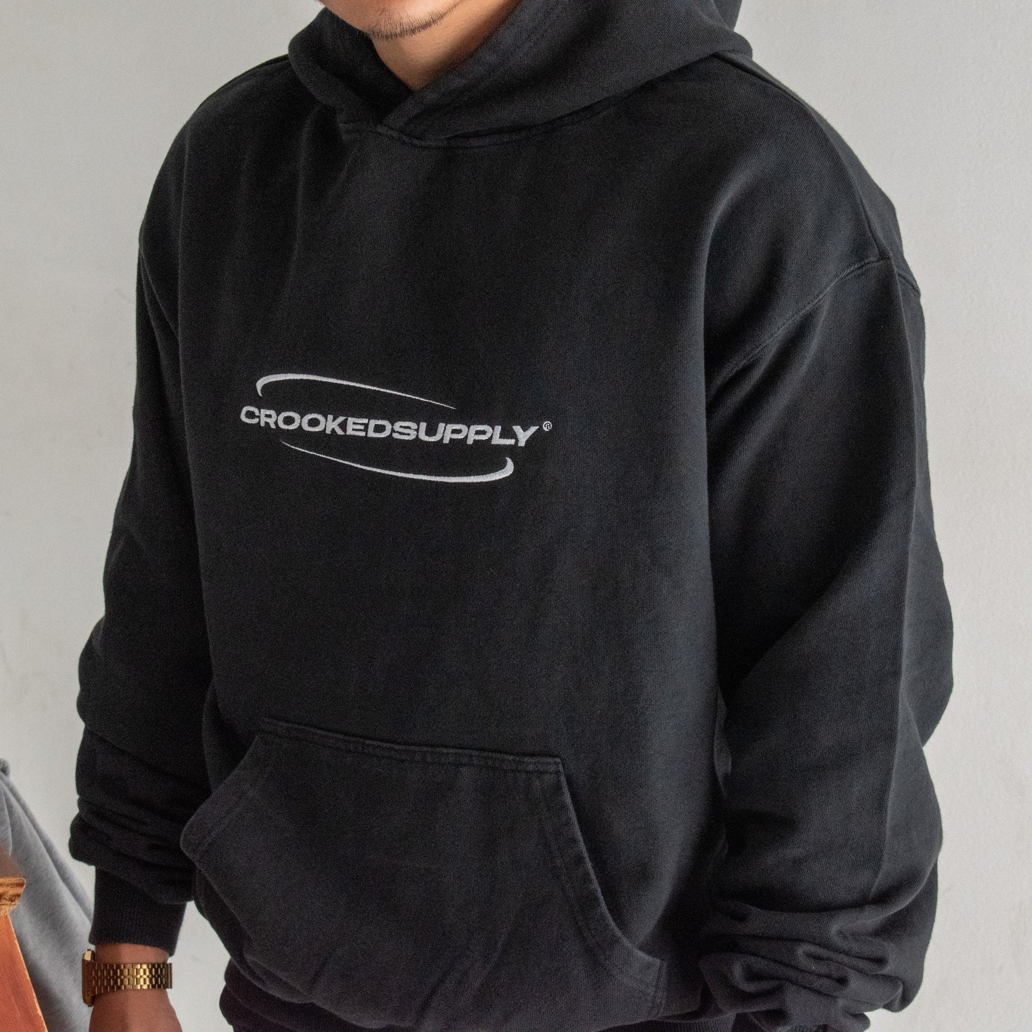 Oversized Luxury Hoodie (360 Embroidered Logo) - Vintage Washed Black